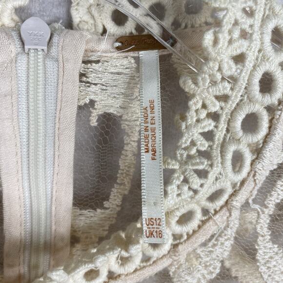 Free People Dress Sz 12 Cream Embroidered Lace Sequins Cottage Fairy Romantic - Picture 6 of 11